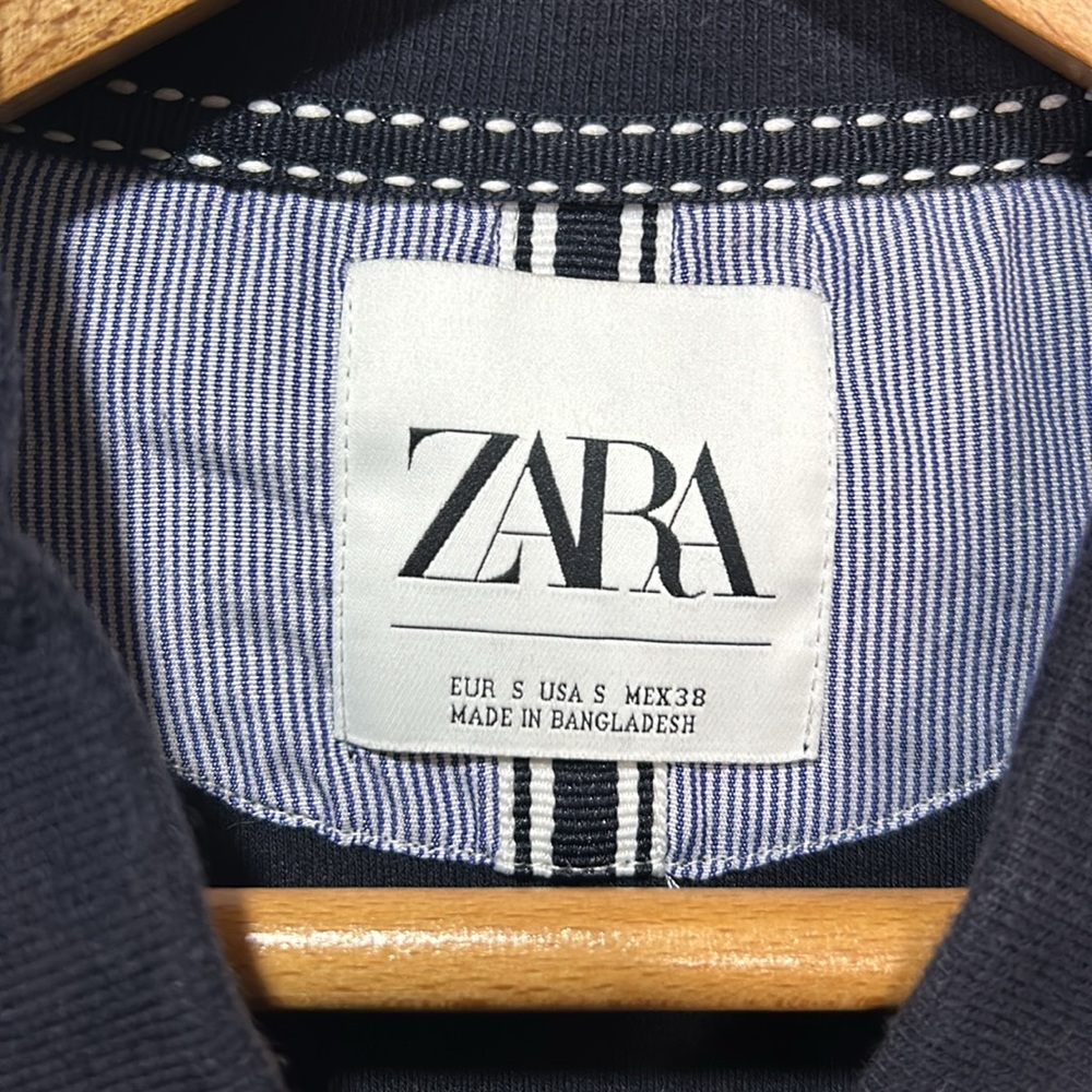 Zara Faux Suede Men’s Jacket Navy & Tan size small PTP 20” Bin O - Picture 7 of 8